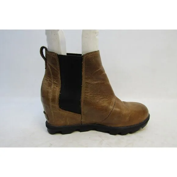 Sorel Womens Size 8 Brown Leather Chelsea Wedge Ankle Fashion Boots Bootie