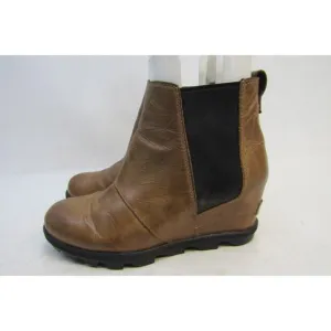 Sorel Womens Size 8 Brown Leather Chelsea Wedge Ankle Fashion Boots Bootie