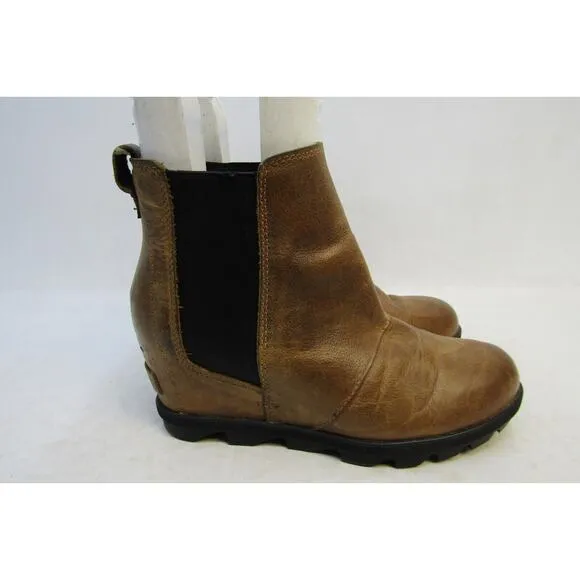 Sorel Womens Size 8 Brown Leather Chelsea Wedge Ankle Fashion Boots Bootie