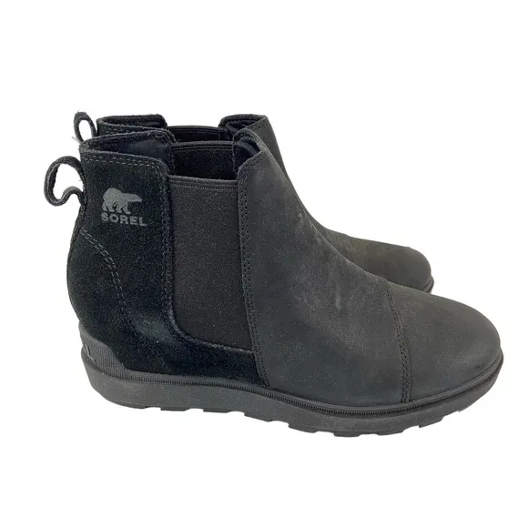 Sorel Womens Size 9 EVIE II Women's Chelsea Black Leather Ankle Boots