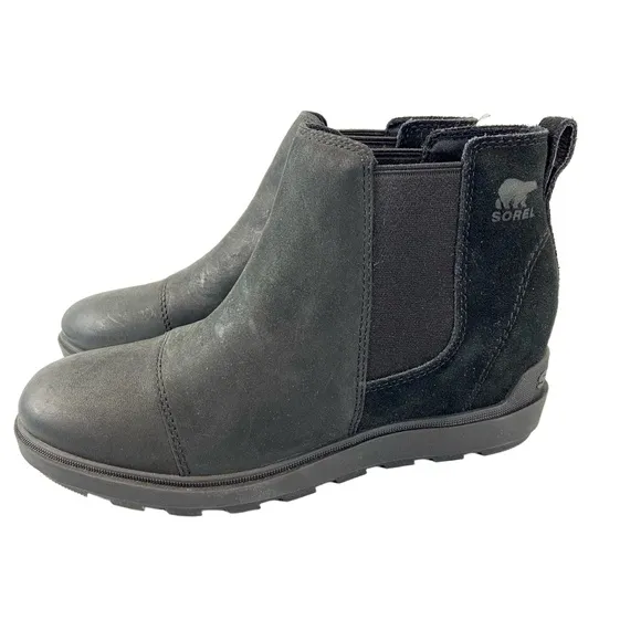 Sorel Womens Size 9 EVIE II Women's Chelsea Black Leather Ankle Boots