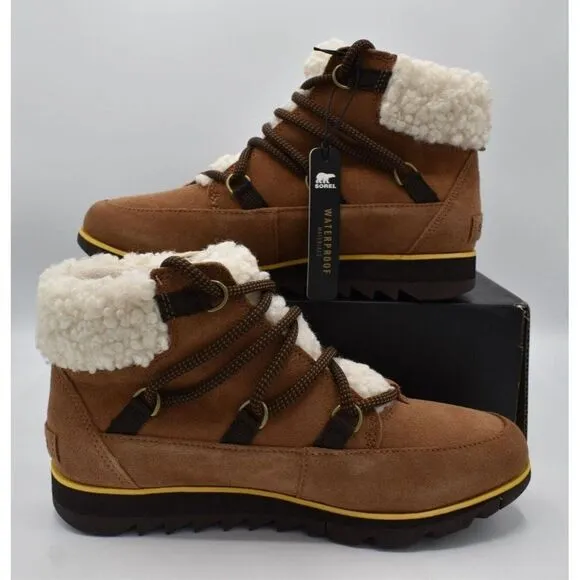 Sorel Womens Size 9 Harlow Lace Velvet Tan Blackened Brown Waterproof Boots