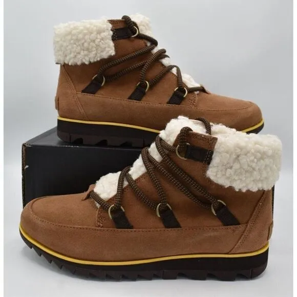 Sorel Womens Size 9 Harlow Lace Velvet Tan Blackened Brown Waterproof Boots