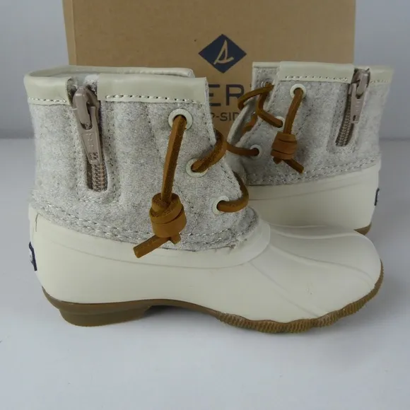 Sperry Saltwater Wool Blend Rubber Duck Boots Leather Laces Side Zip NIB