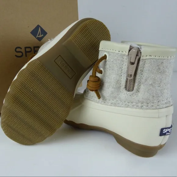Sperry Saltwater Wool Blend Rubber Duck Boots Leather Laces Side Zip NIB
