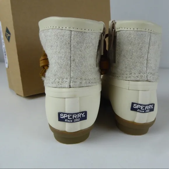 Sperry Saltwater Wool Blend Rubber Duck Boots Leather Laces Side Zip NIB