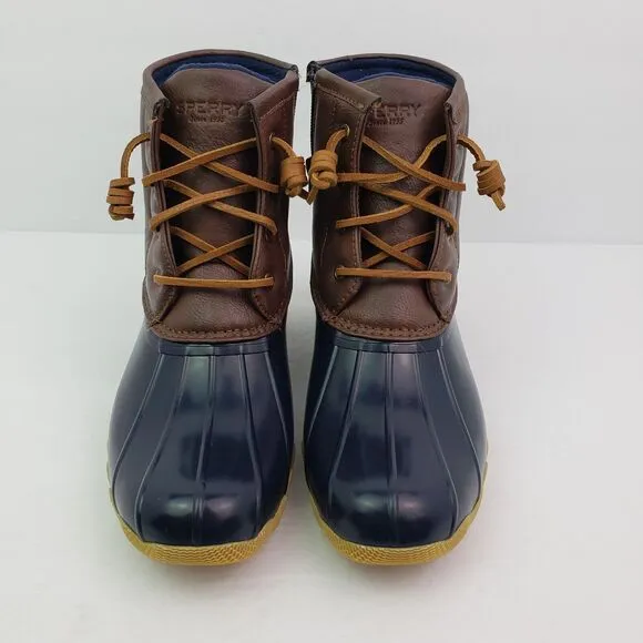 Sperry Top Sider Saltwater Youth Sz 3Y Brown Navy Blue Waterproof Duck Boots
