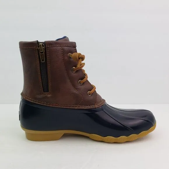 Sperry Top Sider Saltwater Youth Sz 3Y Brown Navy Blue Waterproof Duck Boots