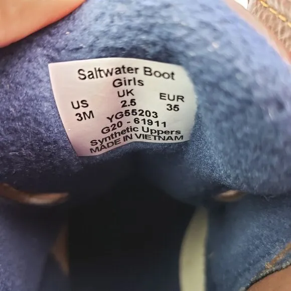 Sperry Top Sider Saltwater Youth Sz 3Y Brown Navy Blue Waterproof Duck Boots