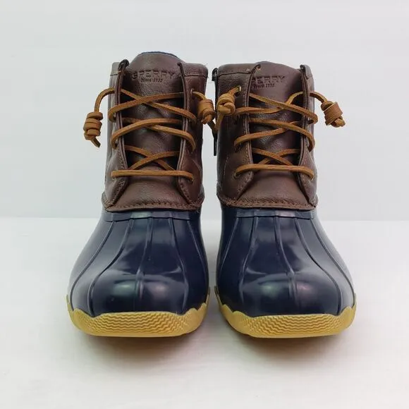 Sperry Top Sider Saltwater Youth Sz 3Y Brown Navy Blue Waterproof Duck Boots
