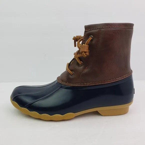 Sperry Top Sider Saltwater Youth Sz 3Y Brown Navy Blue Waterproof Duck Boots