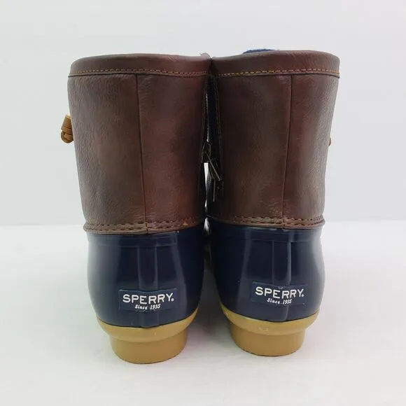 Sperry Top Sider Saltwater Youth Sz 3Y Brown Navy Blue Waterproof Duck Boots