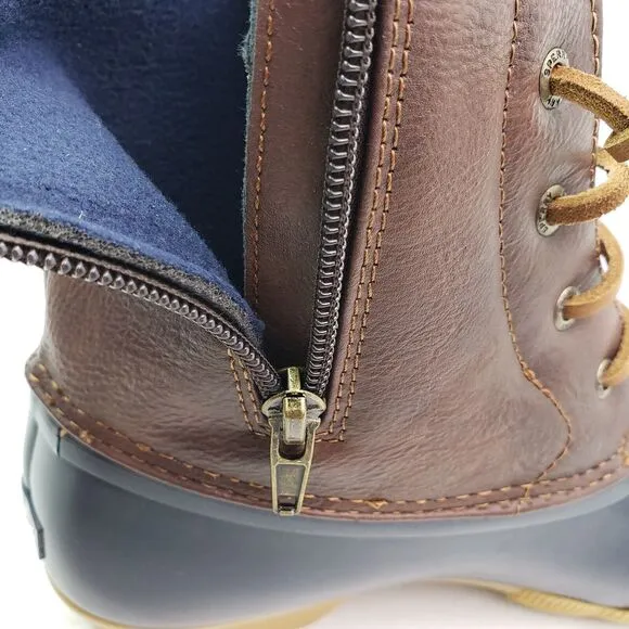 Sperry Top Sider Saltwater Youth Sz 3Y Brown Navy Blue Waterproof Duck Boots
