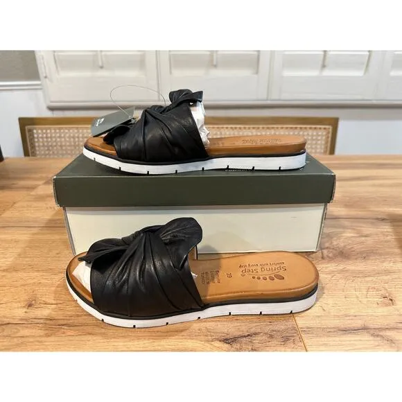Spring Step Lavona-B Sandals Black Leather Slip-On Size 8.5 US 39 EU NIB Stylish