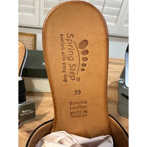 Spring Step Lavona-B Sandals Black Leather Slip-On Size 8.5 US 39 EU NIB Stylish