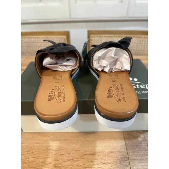 Spring Step Lavona-B Sandals Black Leather Slip-On Size 8.5 US 39 EU NIB Stylish