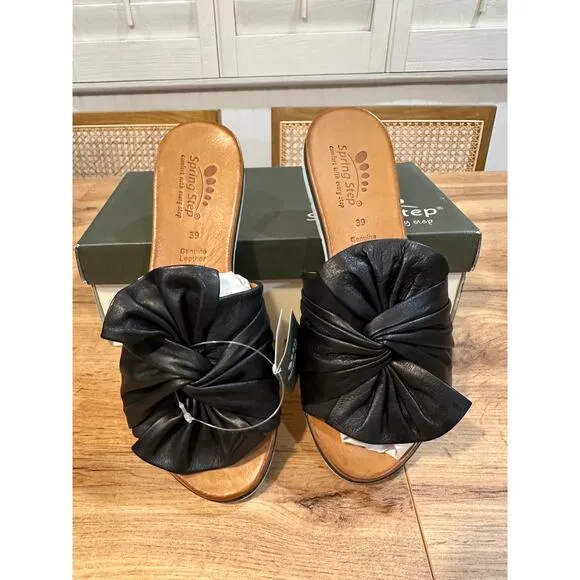Spring Step Lavona-B Sandals Black Leather Slip-On Size 8.5 US 39 EU NIB Stylish