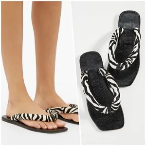 STAUD Rio Zebra Print Padded Leather Flip Flop 6