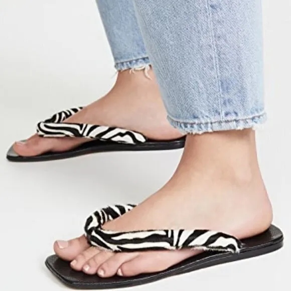 STAUD Rio Zebra Print Padded Leather Flip Flop 6