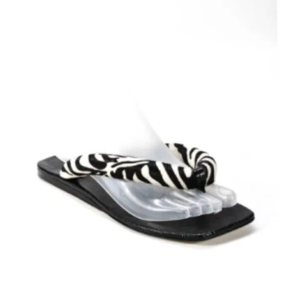 STAUD Rio Zebra Print Padded Leather Flip Flop 6