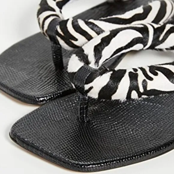 STAUD Rio Zebra Print Padded Leather Flip Flop 6