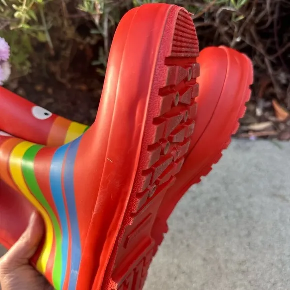 STELLA MCCARTNEY Red Rubber Boots with Funny Rainbow Face Print Size 37