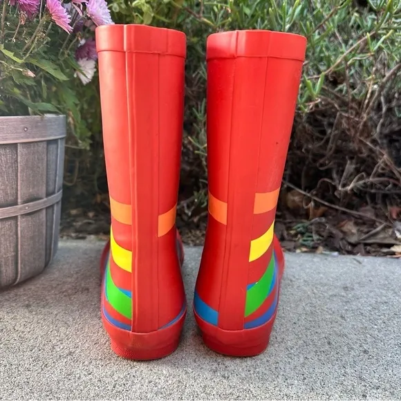 STELLA MCCARTNEY Red Rubber Boots with Funny Rainbow Face Print Size 37