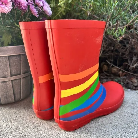 STELLA MCCARTNEY Red Rubber Boots with Funny Rainbow Face Print Size 37