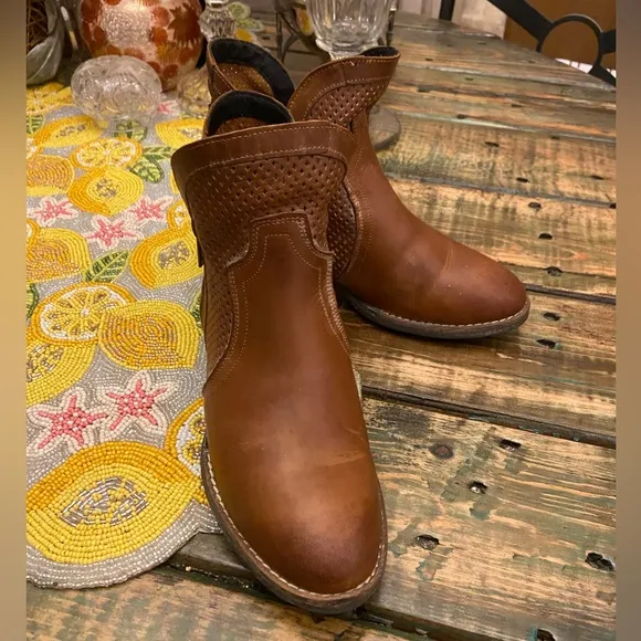 Sterling River Perforated Brown Whitewashed Leather Double Zipper Bootie