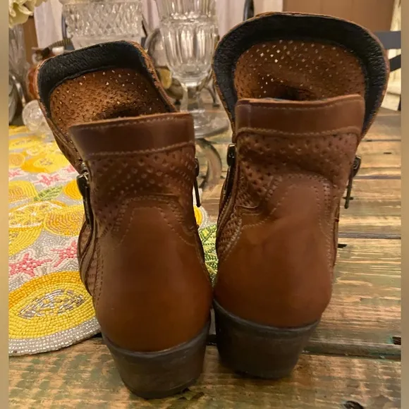 Sterling River Perforated Brown Whitewashed Leather Double Zipper Bootie