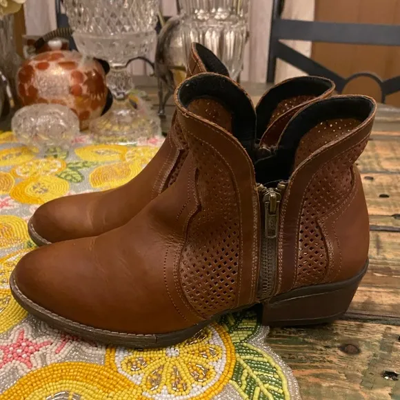 Sterling River Perforated Brown Whitewashed Leather Double Zipper Bootie