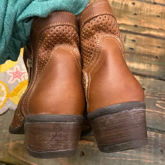 Sterling River Perforated Brown Whitewashed Leather Double Zipper Bootie