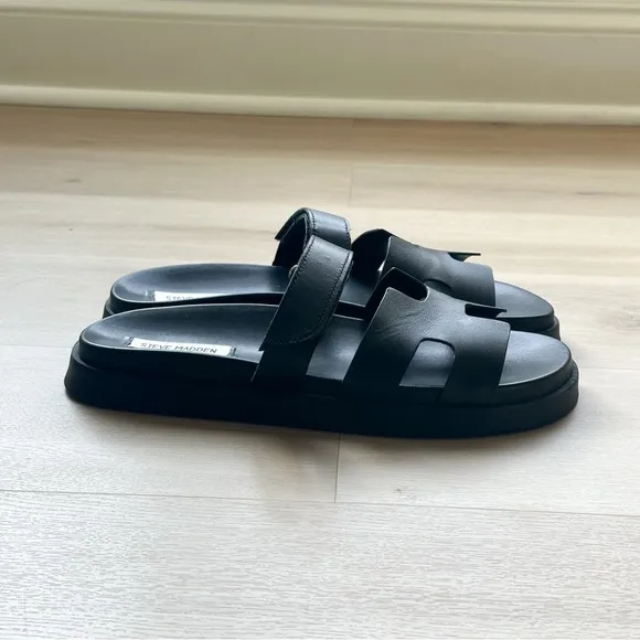 Steve Madden Mayven Black Leather Slide Sandals