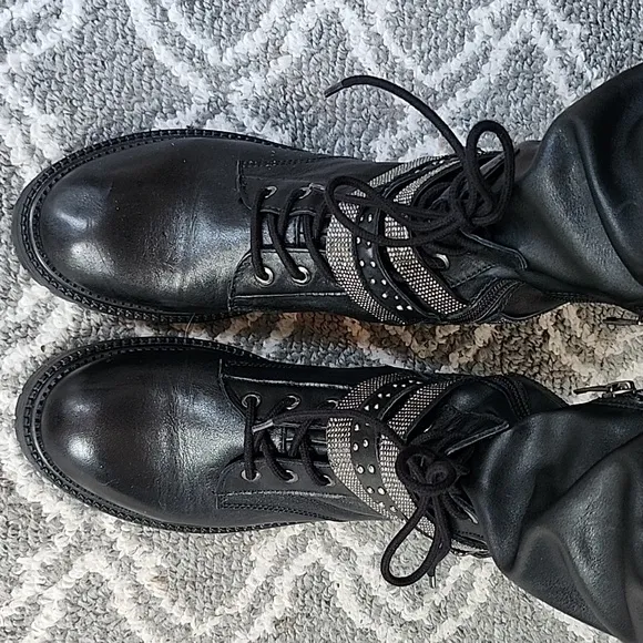 STEVE MADDEN THIGH HIGH MOTO BOOT WOMENS 8.5 FAUX LEATHER
