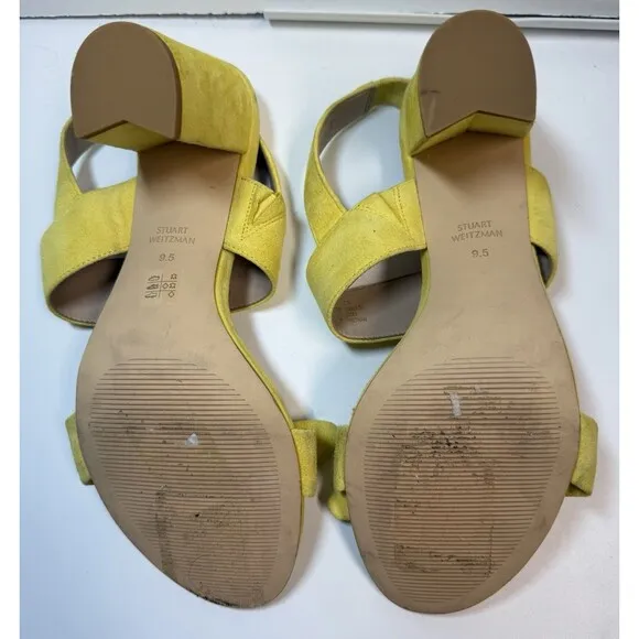 Stuart Weitzman Bandeau Block Heel Suede Sandal In Yellow Sz 9.5