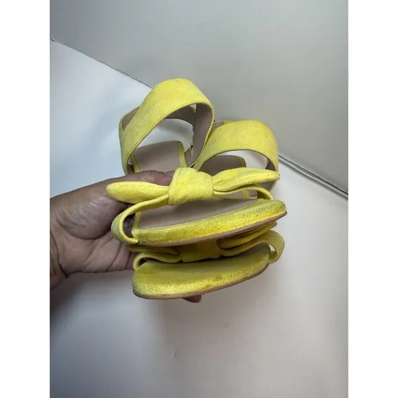 Stuart Weitzman Bandeau Block Heel Suede Sandal In Yellow Sz 9.5
