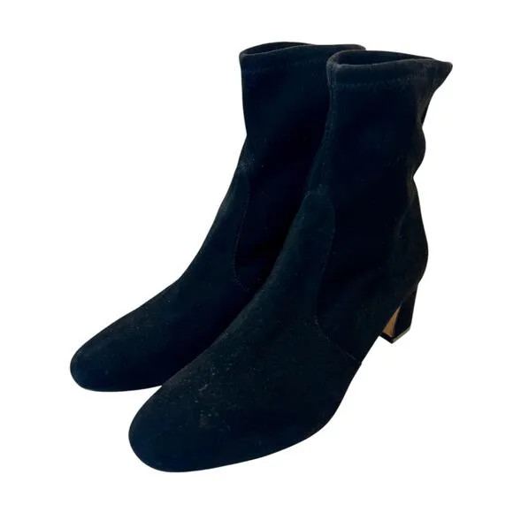 STUART WEITZMAN Black Suede Sock Stretch Ankle Boots with Block Heel Size 8.5