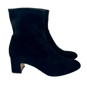 STUART WEITZMAN Black Suede Sock Stretch Ankle Boots with Block Heel Size 8.5