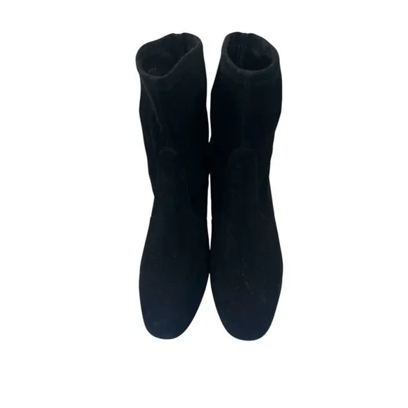 STUART WEITZMAN Black Suede Sock Stretch Ankle Boots with Block Heel Size 8.5