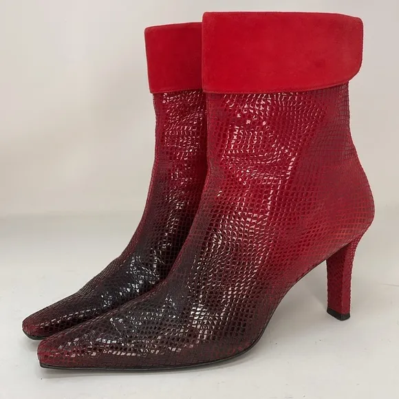 STUART WEITZMAN Boots Red Ombre Animal Print Women's Ankle Boots Size 9.5