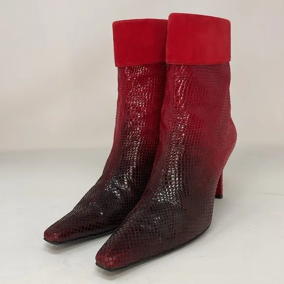 STUART WEITZMAN Boots Red Ombre Animal Print Women's Ankle Boots Size 9.5