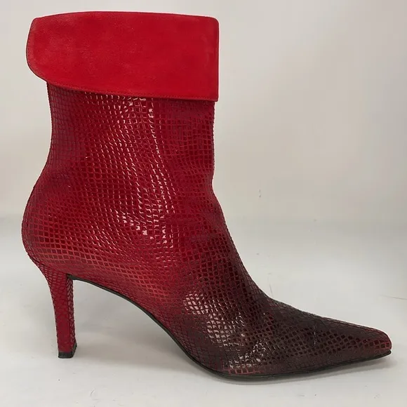 STUART WEITZMAN Boots Red Ombre Animal Print Women's Ankle Boots Size 9.5