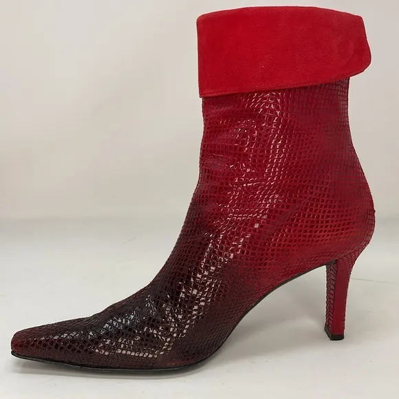 STUART WEITZMAN Boots Red Ombre Animal Print Women's Ankle Boots Size 9.5