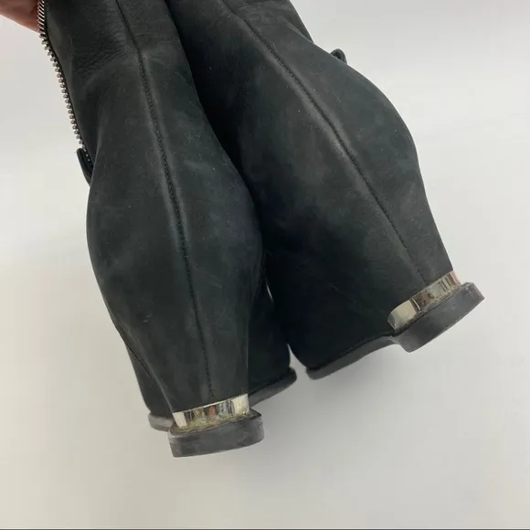 Stuart Weitzman Leather Suede Wedge Ankle Boots: Black