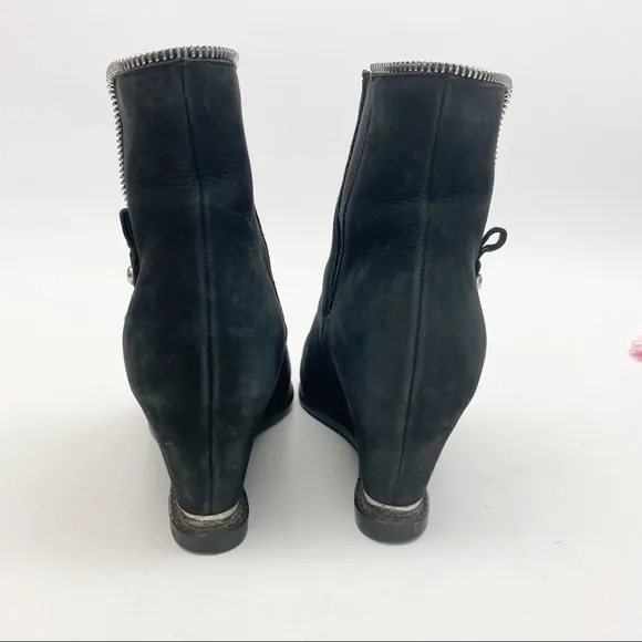 Stuart Weitzman Leather Suede Wedge Ankle Boots: Black