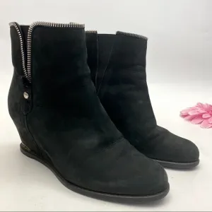 Stuart Weitzman Leather Suede Wedge Ankle Boots: Black