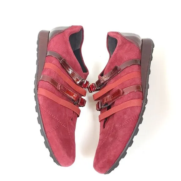 Stuart Weitzman Suede leather Sneakers Red Burgundy Jewel Shoes Size 8.5