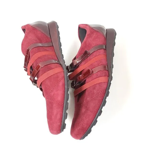 Stuart Weitzman Suede leather Sneakers Red Burgundy Jewel Shoes Size 8.5