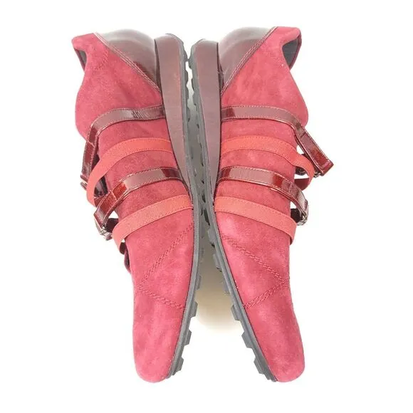 Stuart Weitzman Suede leather Sneakers Red Burgundy Jewel Shoes Size 8.5