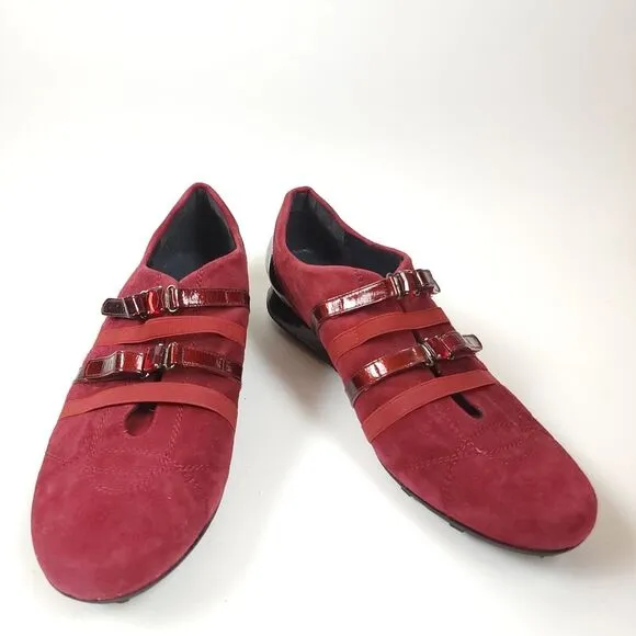 Stuart Weitzman Suede leather Sneakers Red Burgundy Jewel Shoes Size 8.5